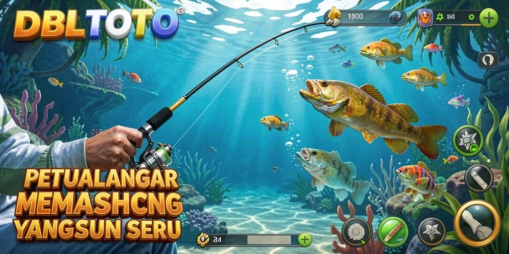 Screenshot gameplay DBLTOTO menampilkan aksi memancing yang mendebarkan.