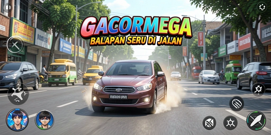 Tampilan menegangkan saat balapan di GACORMEGA dengan berbagai kendaraan.
