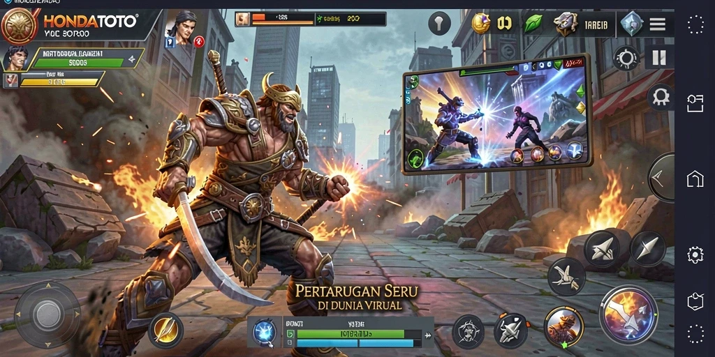 Tampilan gameplay seru dari HONDATOTO yang penuh aksi pertarungan.