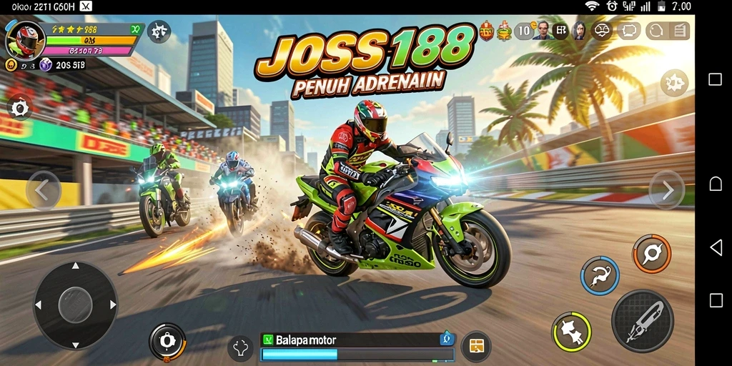 Screenshot menampilkan aksi balapan motor cepat di JOSS188.
