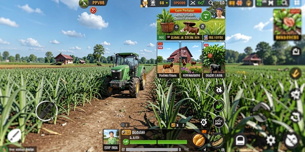Tangkapan layar dari gameplay PPV88 menampilkan aktivitas bertani yang seru dan interaktif.