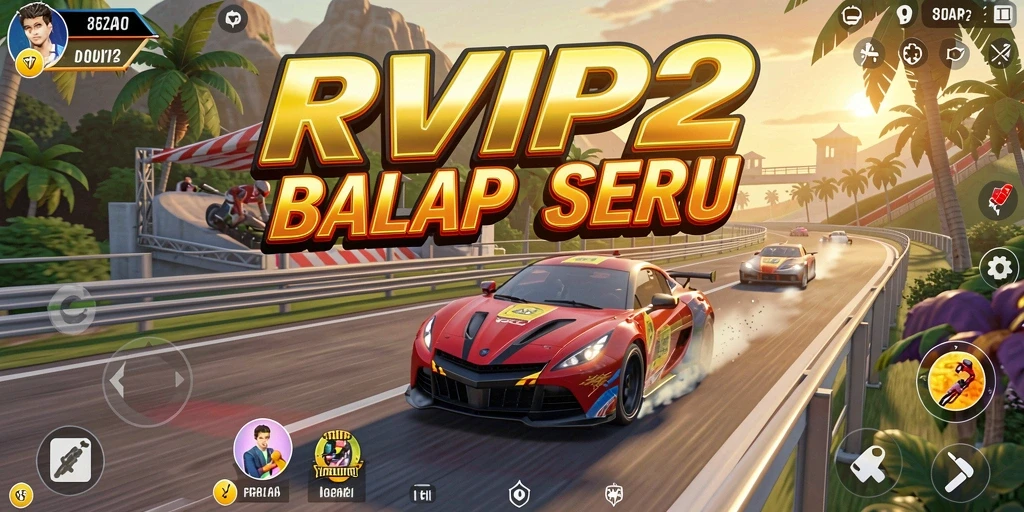 Tampilan gameplay balap yang mendebarkan dan penuh aksi di RVIP2.