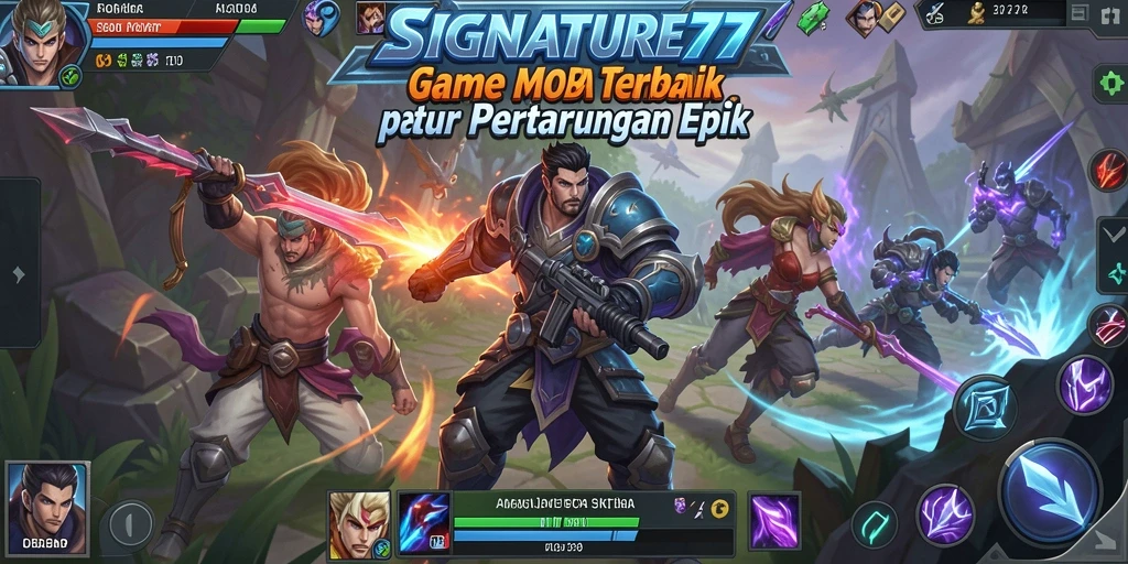 Tampilan gameplay SIGNATURE77 dengan aksi seru dan strategi MOBA.