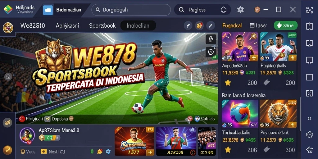 Tampilan menarik dari aplikasi WE878 dengan gameplay Sportsbook yang interaktif.
